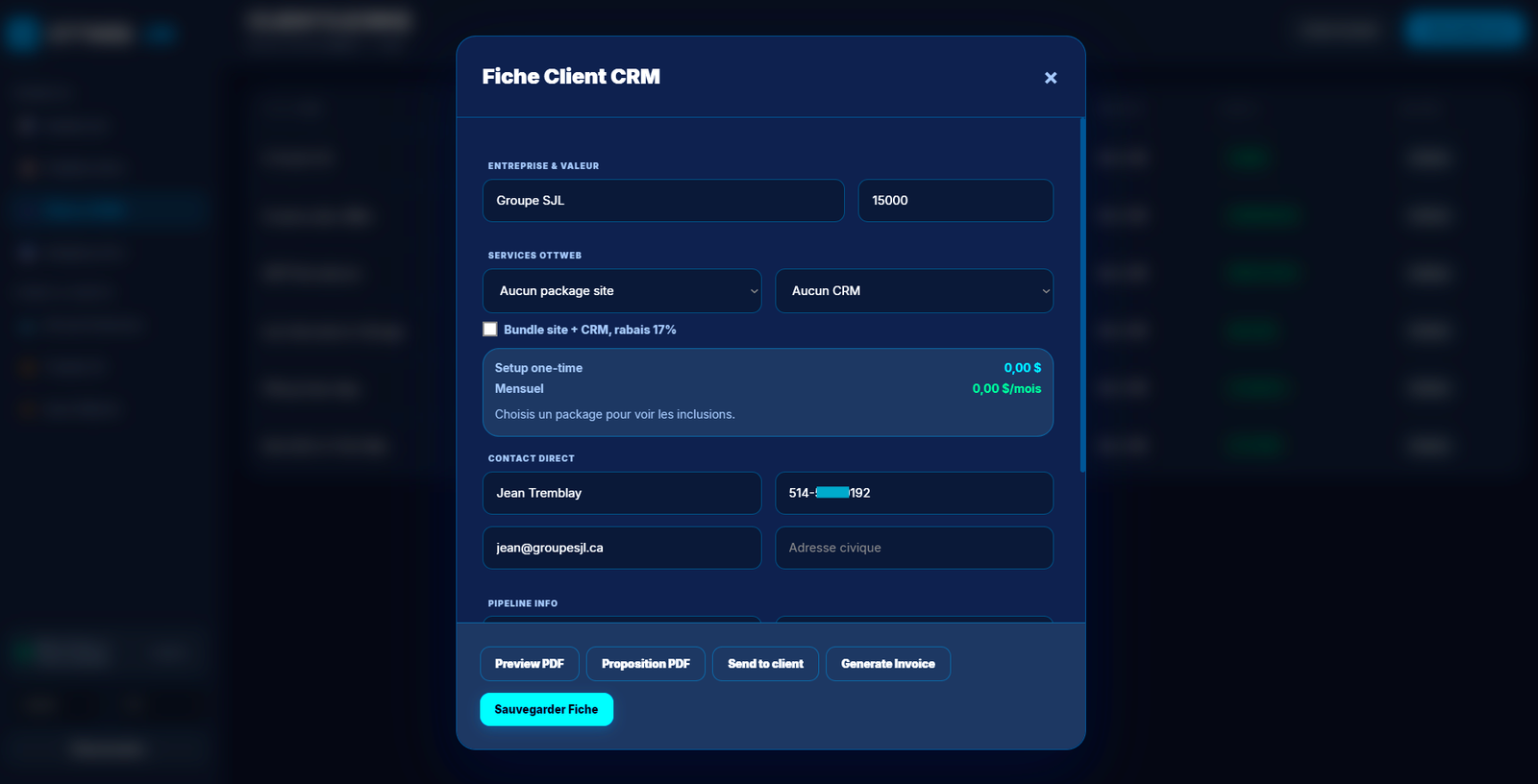 Aperçu du système CRM OTTWEB pour PME